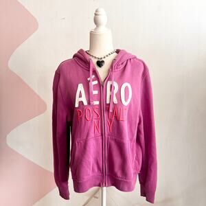 Aeropostale Pink 3D Logo Zip Up Hoodie Sweater Y2K 2000s‎ Preppy 2014 XL